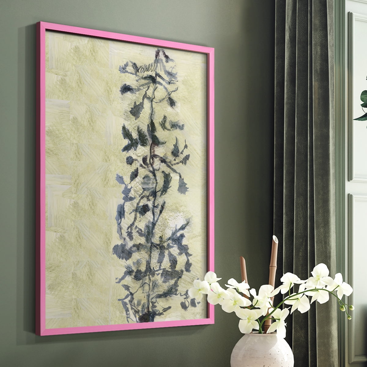 Chinoiserie 2 Tan I Framed Print in Pink Solid Wood Framed Print No Nail Hanging