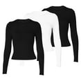 thumbnail image 4 of Black Women's Long Sleeve T-shirt, 3Pcs Women'S Solid Color Fashionable Casual Round Neck Long Sleeved Irregular T Shirt Top,Women's Long sleeve T-shirt M, 4 of 4