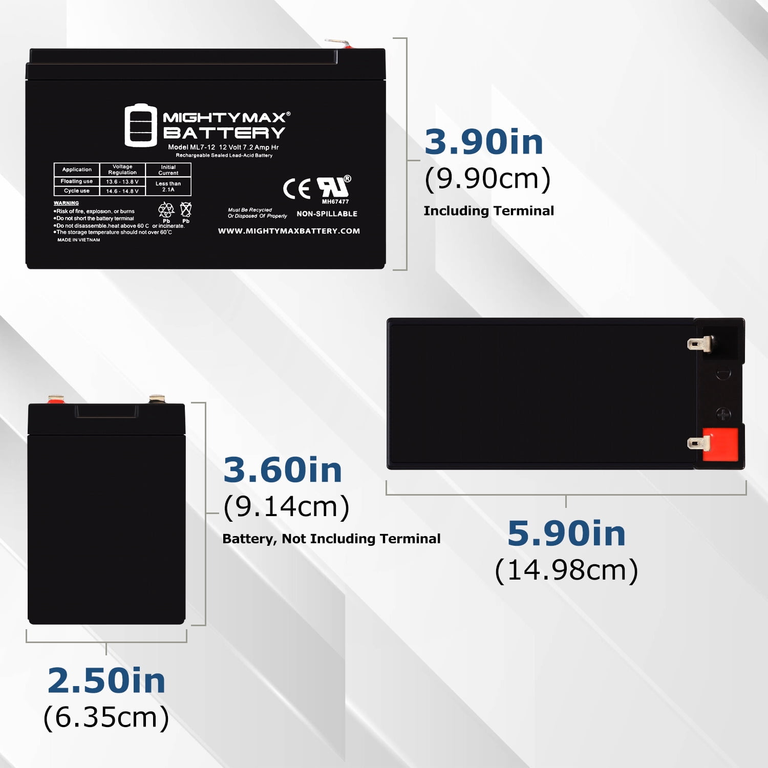 12V 7Ah SLA F1 Replacement Battery Compatible With 12V Licensed Lamborghini Ride On Car