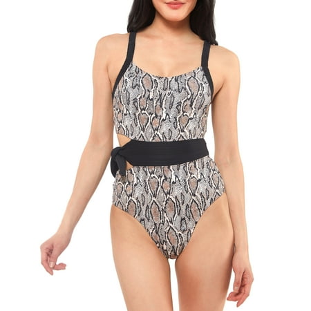 Jessica Simpson Women's Contemporary Snakecharmer Assymetrical One Piece with Side Tie Swimsuit