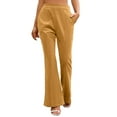 thumbnail image 6 of Lenpel Women's Flare Work Pants High Waisted Wide Leg Bell Bottom Dress Pants Bootcut Business Casual Trousers with Pockets(Yellow,X-Small), 6 of 6