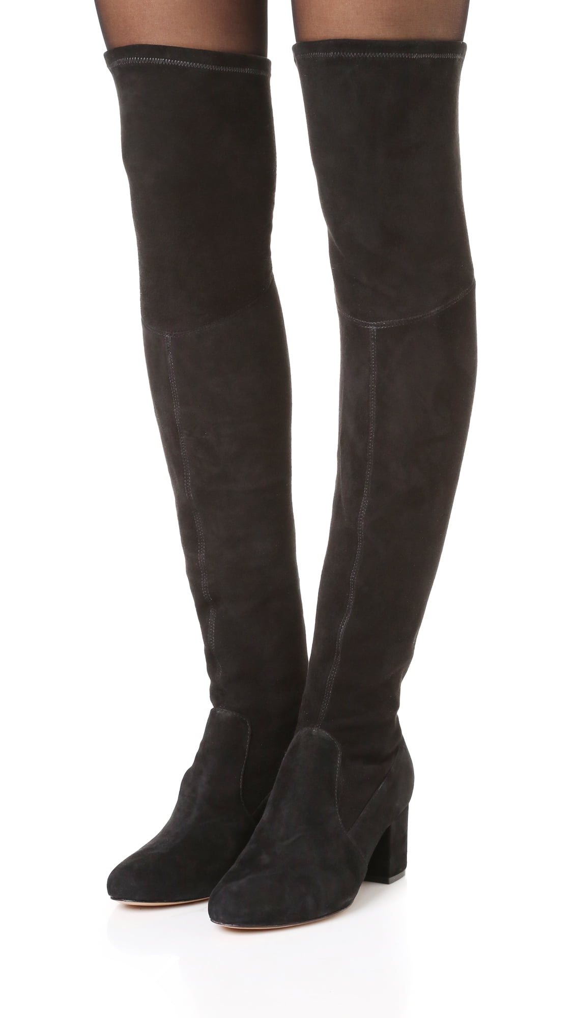 BLACK STRETCH LONG BOOTS LADIES GREY OVER THE KNEE BOOTS BLOCK HEEL SHOE BOOT
