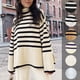 thumbnail image 1 of Chaqueta tipo suéter de punto con cuello alto y abertura a rayas para mujer de otoño e invierno, 1 of 5