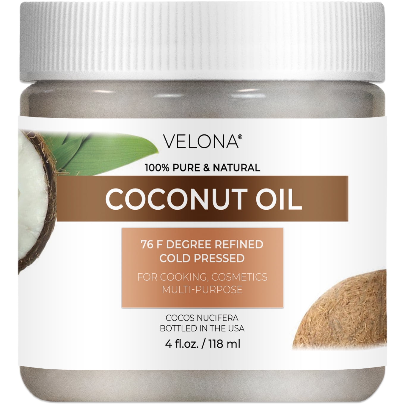 velona Coconut Oil 76 Degree - 4 fl oz, Cold Pressed, Refined, In Jar