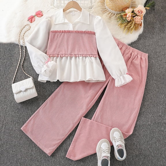 Girls 2 Piece Outfits Bow Print Short Sleeve Crop T-Shirt & Elastic Waist Cargo Pants Casual Streetwear Clothes for Kids Pink Size 8-9 Years