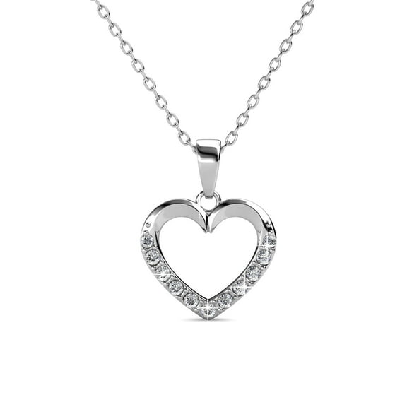 Cate & Chloe Chelsea 18k White Gold Plated Silver Heart Necklace with Swarovski Crystals for Women