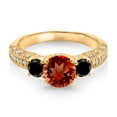 thumbnail image 2 of Gem Stone King 18K Yellow Gold Plated Silver Red Garnet Black Diamond and White Moissanite Engagement Ring for Women (2.12 Cttw, Gemstone January Birthstone, Round 7MM and 4MM, Size 8), 2 of 3