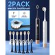 thumbnail image 2 of Aneebart Sonic Cepillo de dientes eléctrico, paquete de 2, cepillo de dientes eléctrico para adultos, cepillo de dientes eléctrico de viaje incluye 12 cabezales de cepillo, IPx8 impermeable (blanco y, 2 of 5