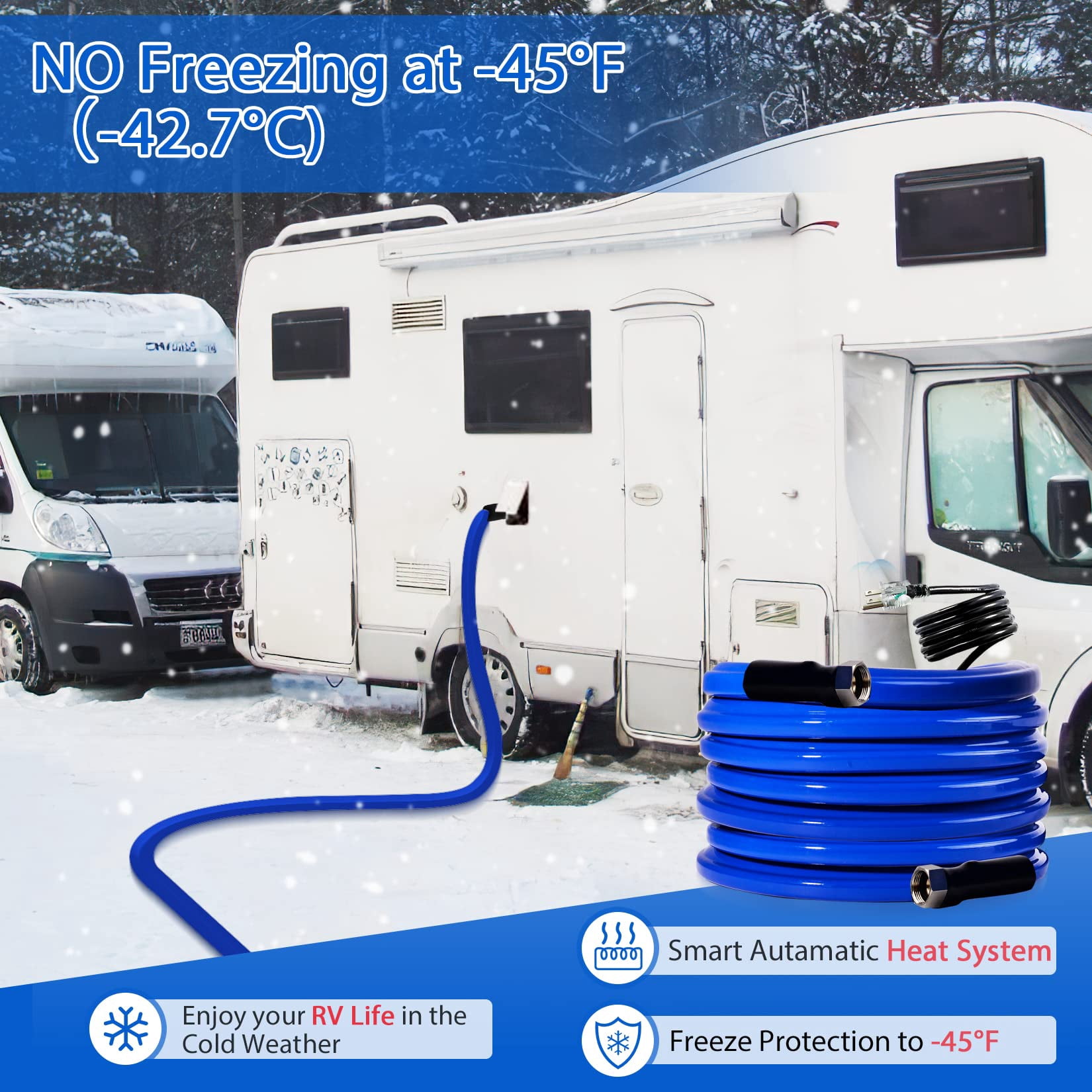 30 FT Heated Water Hose for RV -45 ℉ Antifreeze Drinking Garden Hose RV Camper Accessories