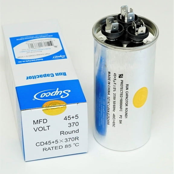 Dual Run Capacitor, Round, 45   5 Mfd., 370 Volt, CD45 5X370R