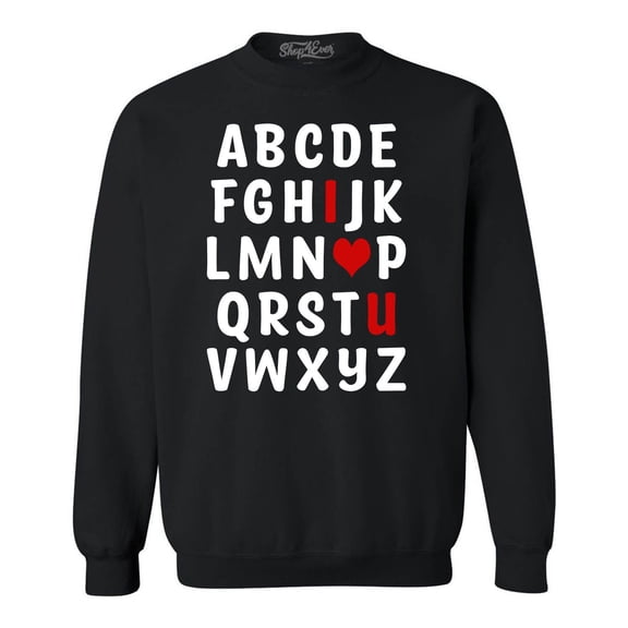 Shop4Ever Men's I Heart U ABC's Valentine's Day Love You Crewneck Sweatshirt Large Black