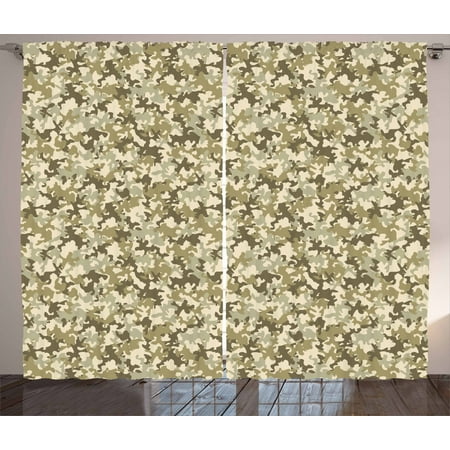 Camouflage Curtains 2 Panels Set Faded Color Soldier Uniform