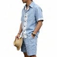 thumbnail image 5 of JUUYY Men's Linen 2 Piece Sets Short Sleeve Loose Fit Collar Button Down Shirt Shorts with Pocket Set Casual Summer Beach Outfits Light Blue XXL, 5 of 9