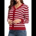 thumbnail image 2 of Suéteres Tipo Cárdigan de Larga para Mujer, Informales, Ligeros, con Botones y Cuello en V, para Otoño Rayas Rojas S, 2 of 9