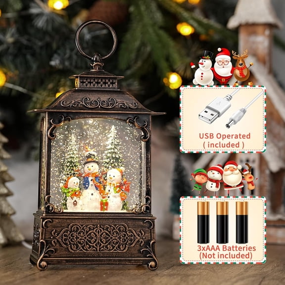 SHILIU-Snowman Family Snow Globe, Light Up Christmas Snow Globes with Music Timer - USB Plug or Battery Operated Glitter Globe Indoor Christmas Decorations