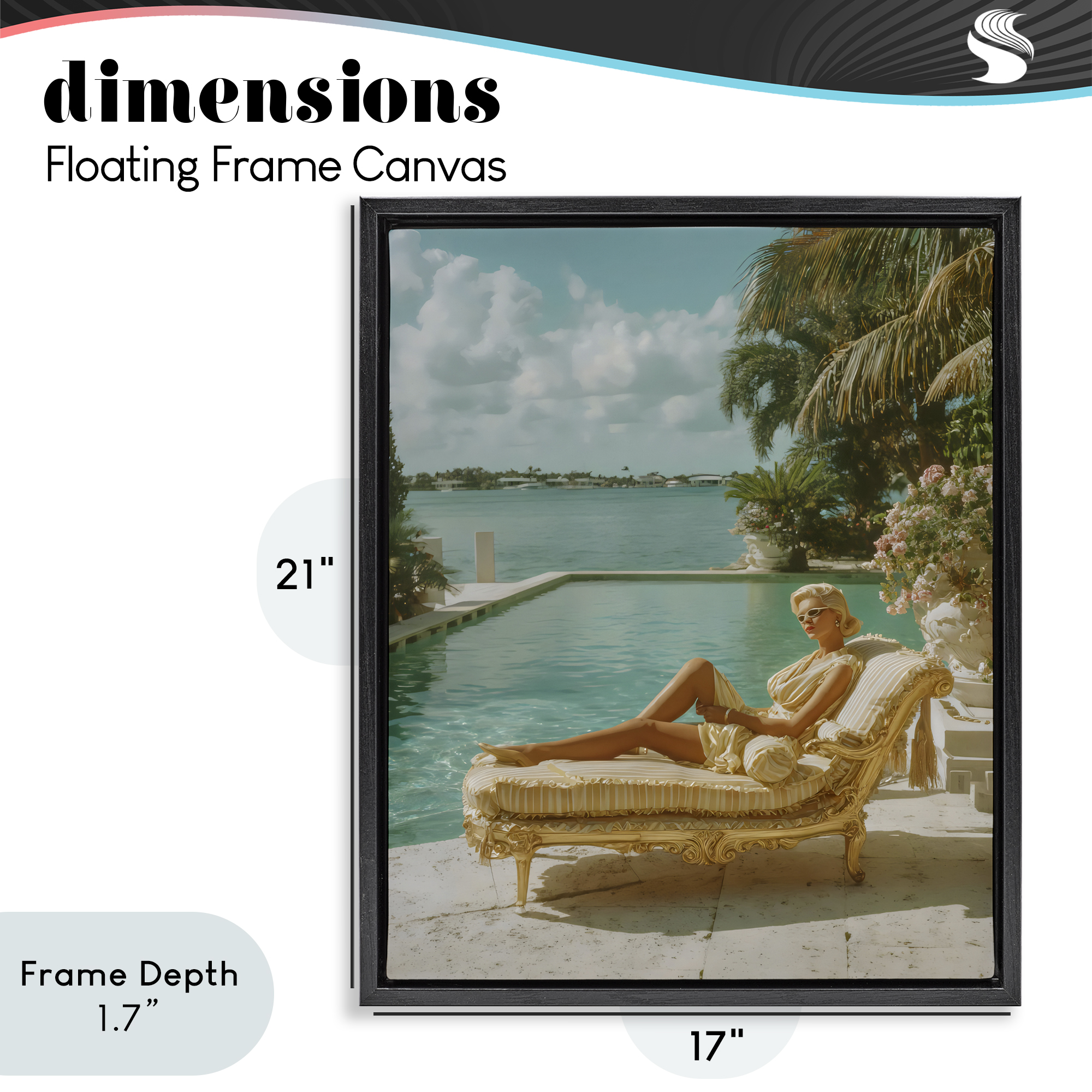 Stupell Industries Vintage Poolside Woman Black Framed Floater Canvas Wall Art, design by Franklyn Gregory