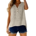 thumbnail image 3 of Women's Cotton Linen Vest, V Neck Sleeveless Embroidered Tank Top, Bohemian Style Casual Summer Top for Beach, Travel, Daily Wear and Layering-Beige, 3 of 9
