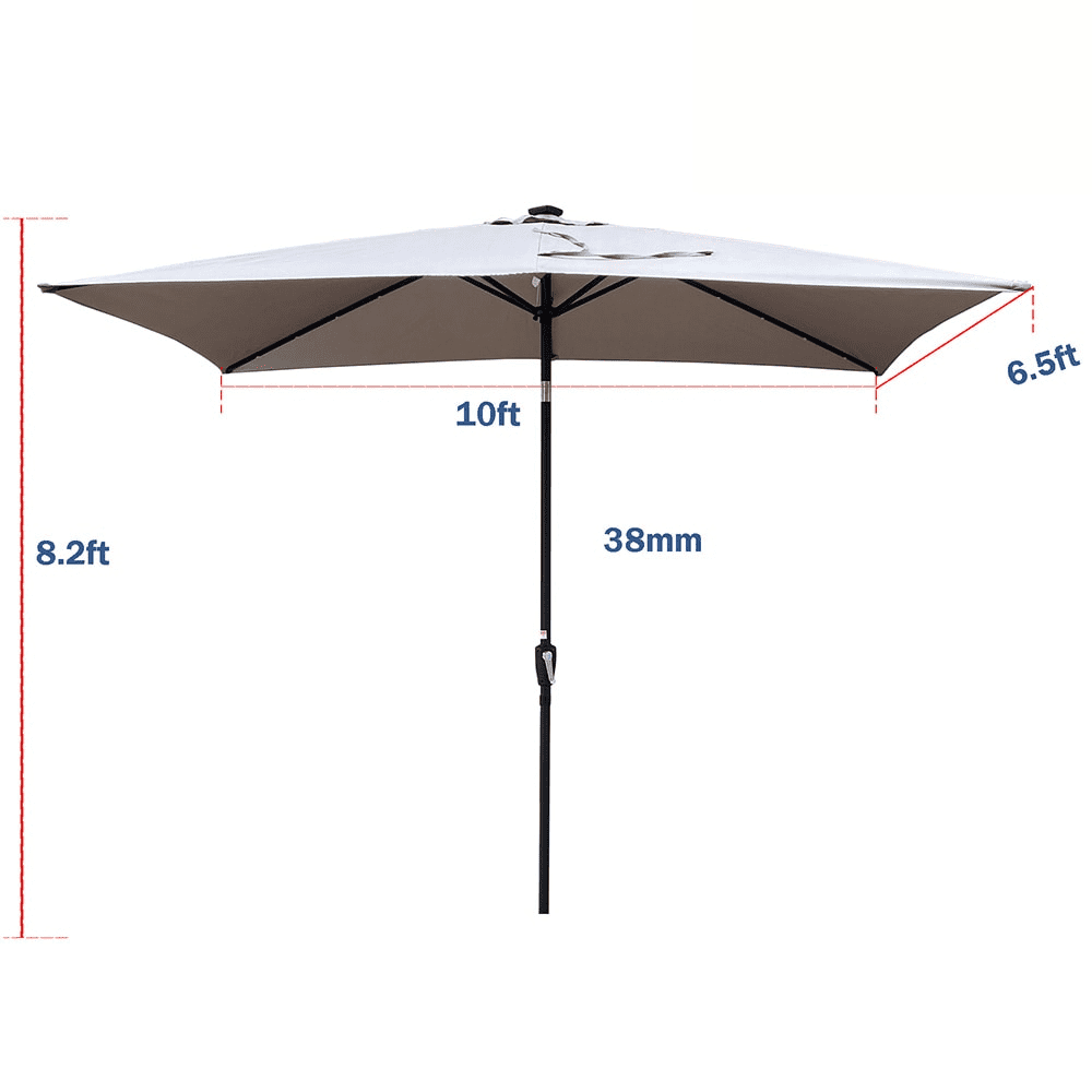 Howcool 10 x 6.5Ft Outdoor Solar LED Lighted Rectangular Market Umbrella Crank Tilt Sun Shade for Patio Pool