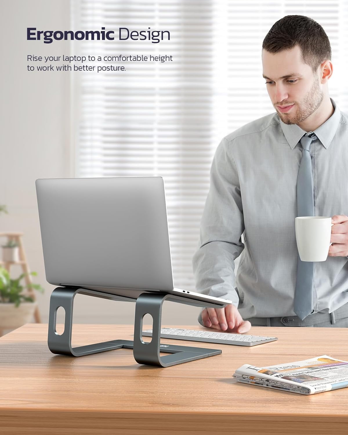All-Aluminum Laptop Stand for Desk, Ergonomic Detachable Ventilated Cooling Computer Riser, Anti-Slip Design Notebook Holder Compatible with All 10-16" Laptops (MacBook, Dell XPS, HP, Lenovo)