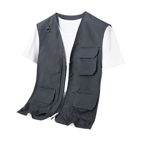 IYTR Men s Summer Outdoor Multi-Pocket Quick-Drying Breathable Mesh Fishing Vest Photographer Waistcoat Travel Vest Gray XXXXL