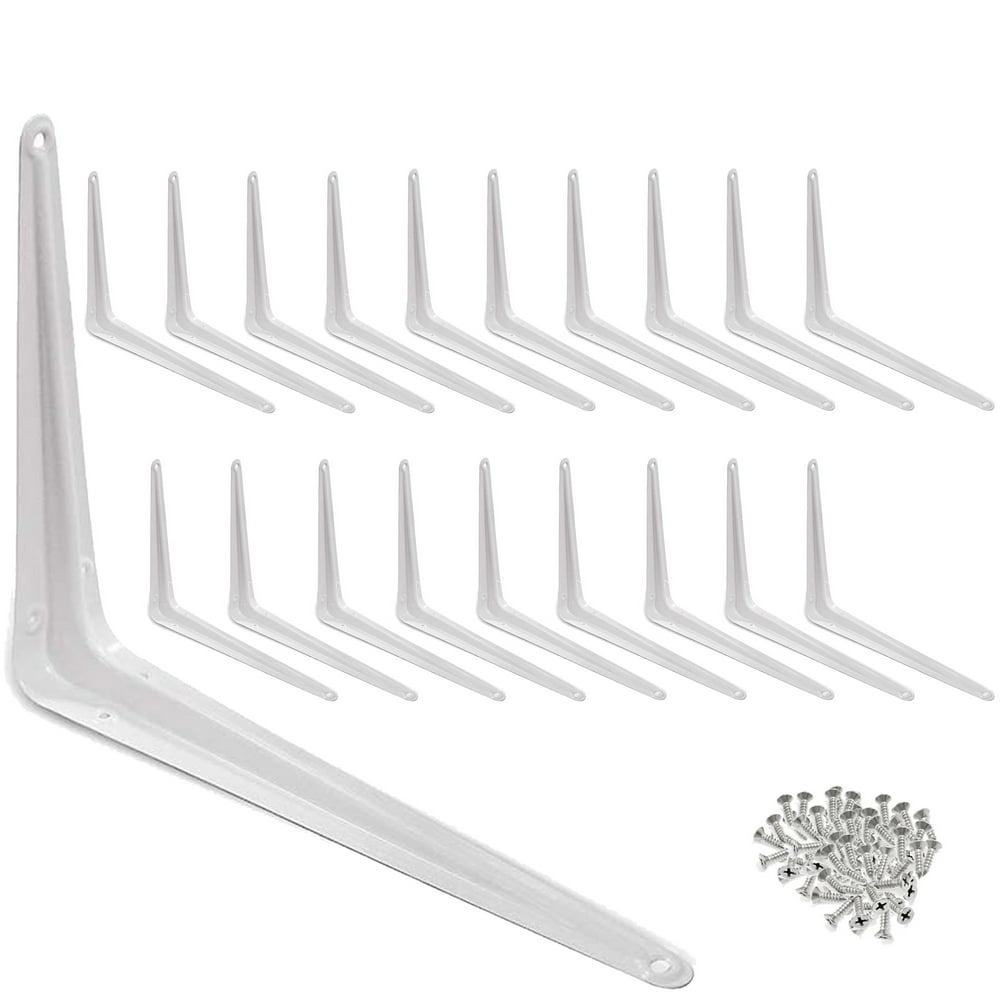 Wideskall® Metal 10" x 12" inch Wall Corner Angle Shelving Shelf Brackets, White, Pack of 20