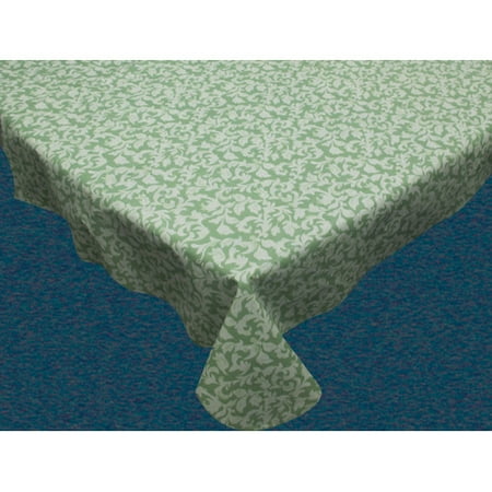 Damask Scroll Green70 Round Vinyl Flannel Backed Tablecloth Damask Scroll Green70 Round Vinyl Flannel Backed Tablecloth