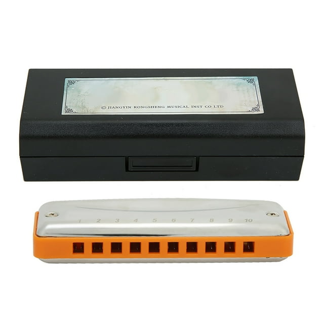 Armónica de blues de 10 agujeros, órgano de boca, llave en Sib, acero inoxidable, resina ABS, instrumento de viento, color naranja
