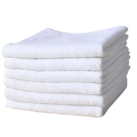 AUQ Washcloth for Bathroom,100% Cotton Extra Absorbent,Fast Drying - 6-Pack,White,10 x 10"es