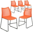 thumbnail image 2 of BizChair 5 Pack 661 lb. Capacity Orange Stack Chair with Air-Vent Back and Black Powder Coated Sled Base, 2 of 14
