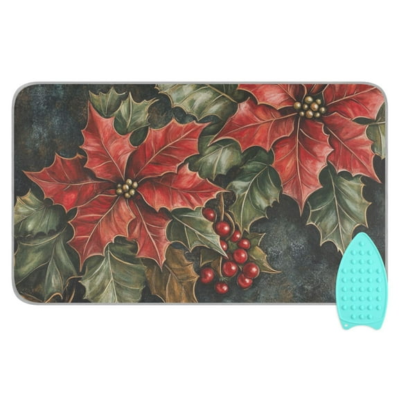 Adorned Poinsettia Holly Leaves Ironing Board Covers Heat Resistant Ironing Pad Mat Portable for Travel Washer Dryer Table