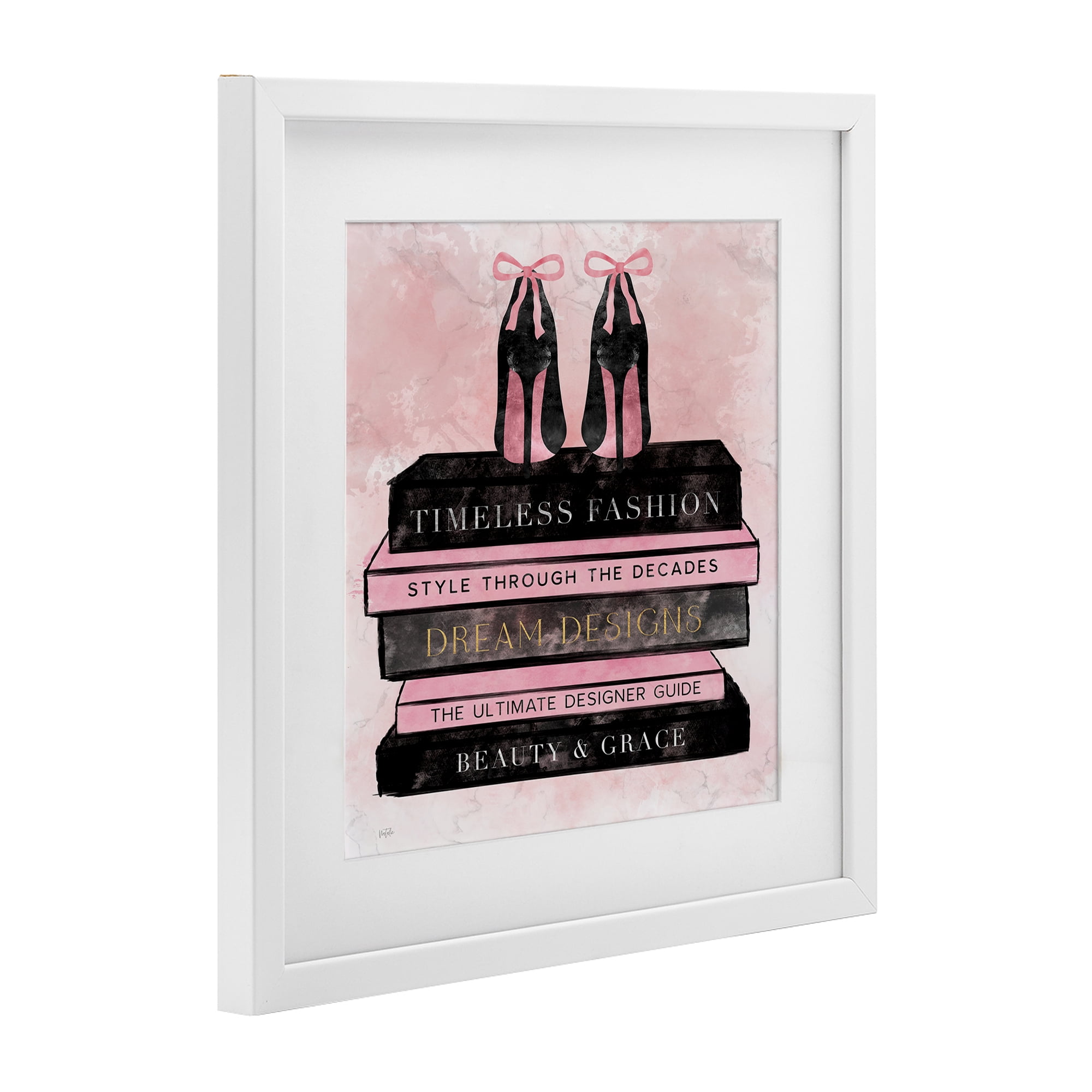 Stupell Industries Blush Fashion Book Stack White Framed Print Under Glass, design by Natalie Carpentieri