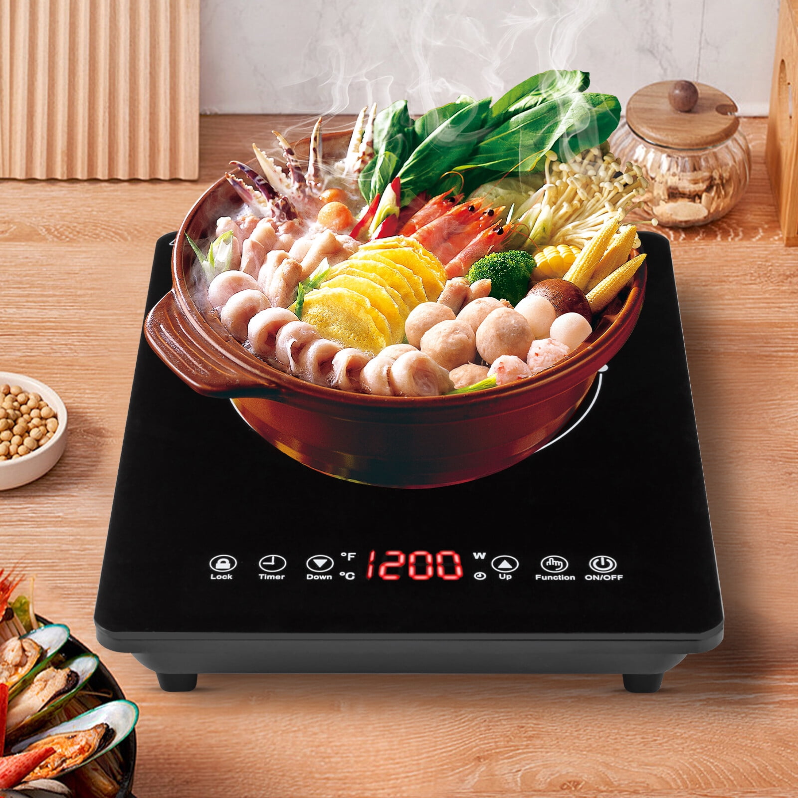 Miumaeov Portable Digital 1800W Electric Induction Cooktop Countertop Stove Burner Cooker