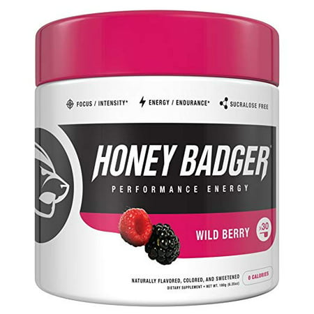 Honey Badger Performance Energy Natural Pre Workout for Men & Women (Wild Berry, 30 Servings, Sugar Free, Sucralose Free, Naturally Flavored & Sweetened, No Dyes, Beta-Alanine, (Best Natural Pre Workout Drink)