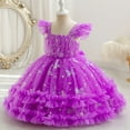 thumbnail image 4 of AUNVITO Girls Flutter Sleeve Sequin Mesh Tulle Puffy Dress Round Neck Princess Gown Evening Party Dress Luxury, 4 of 7