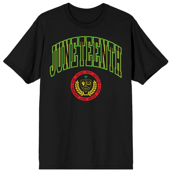 Juneteenth Collegiate Crest Crew Neck Short Sleeve Men's Black T-shirt