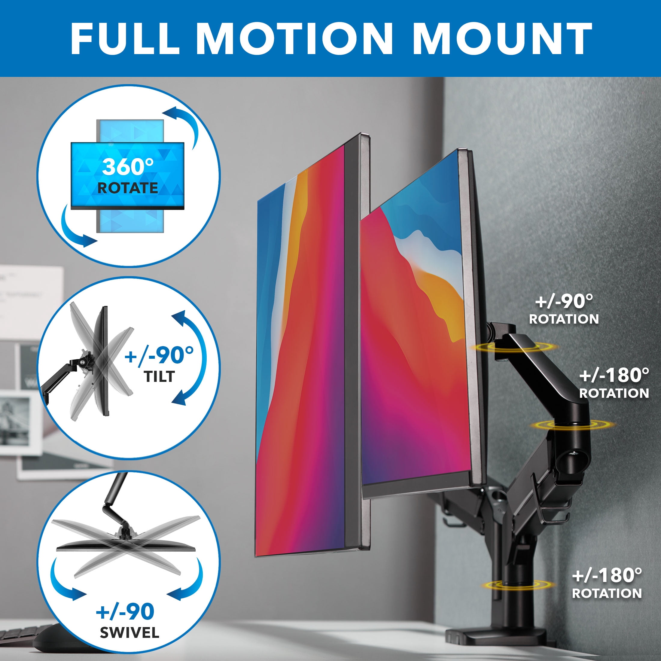Mount-It! Dual Computer Monitor Mount With Low Profile Gas Spring Arms, Ergonomic