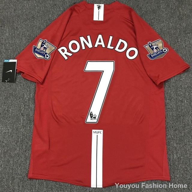 Uniformes 07/08 Manchester United home Camiseta de Manga Larga Manga corta Uniforme de Fútbol Nostálgico Clásico retro Ronaldo No.7 Rojo