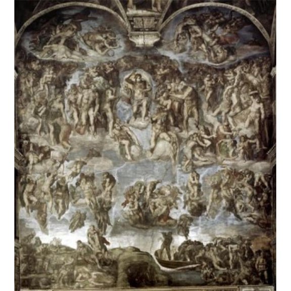 The Last Judgement 1536-1541 Michelangelo Buonarroti 1475-1564 Italian Fresco Sistine Chapel Vatican City - 18 x 24 in.