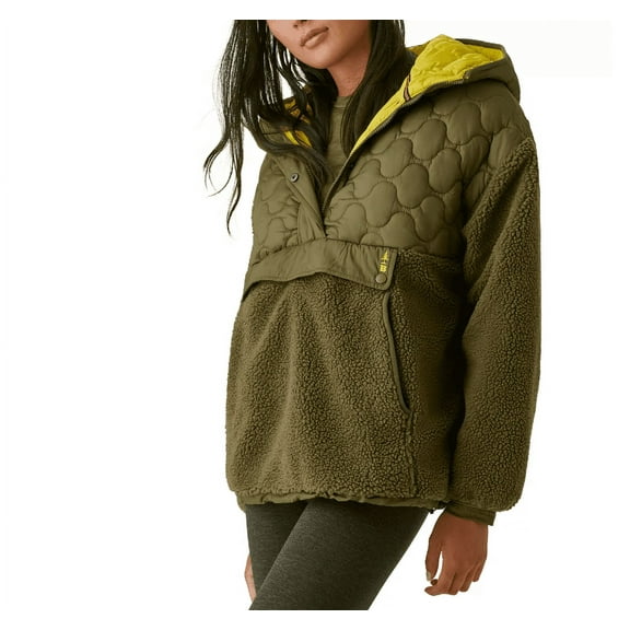 Bass Outdoor Women's Mixed Media Ripstop Quilted Sherpa Hooded Jacket, Green, Medium