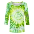 thumbnail image 4 of CLOISE T Shirts for Women 3/4 Sleeve Plus Size Tops Crewneck Casual Pullover Gradient Summer Blouses Mint Green XL, 4 of 4