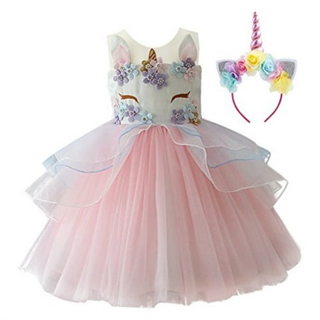 Little Big Girls Flower Tulle Birthday Unicorn Mythical Costume Cosplay Princess Wedding Pageant Tutu Dress up Formal Party Danc