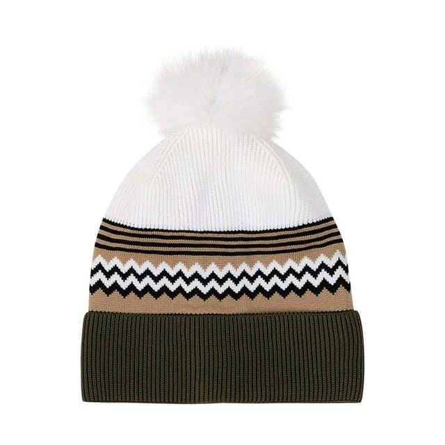 White Men And Women Winter Knitted Hat Large Head Circumference Wool Ball Color Matching Nylon Spandex Material Head Circumference 20.47-22.05 Inches White