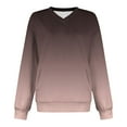 thumbnail image 5 of YUGYXL V Neck Sweatshirt Women Pocket No Hood Fall Winter Lightweight Casual Trendy Gradient Color Long Sleeve Pullover Tops Brown M, 5 of 5