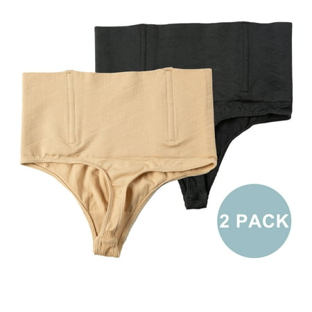

QRIC 2 Pack Tummy Control Thong Shapewear for Women Seamless Shaping Panties Body Shaper Underwear (S-3XL)