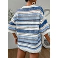 thumbnail image 2 of Women’s Crochet Sweater Top V Neck Cap Short Sleeve Spring Summer Knit Shirt Loose Hollow Out Striped Pullover Beach Vacation Cruise Casual Fashion Clothes, 2 of 7