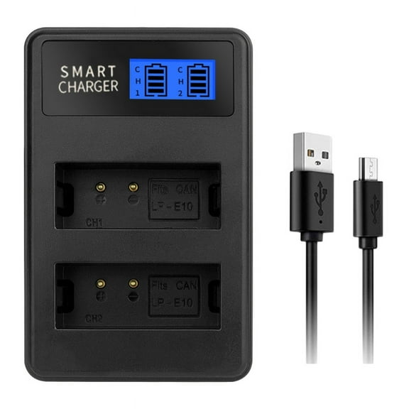 Dual Channel LCD USB LP-E10 Battery Charger Replacement for EOS 1100D, 1200D, EOS Rebel T3, EOS Rebel T5 Camera