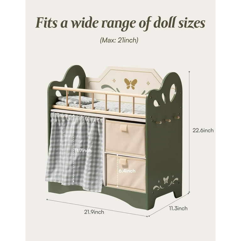 Robotime Victoria Doll Crib Wooden Baby Doll Cradle with Storage