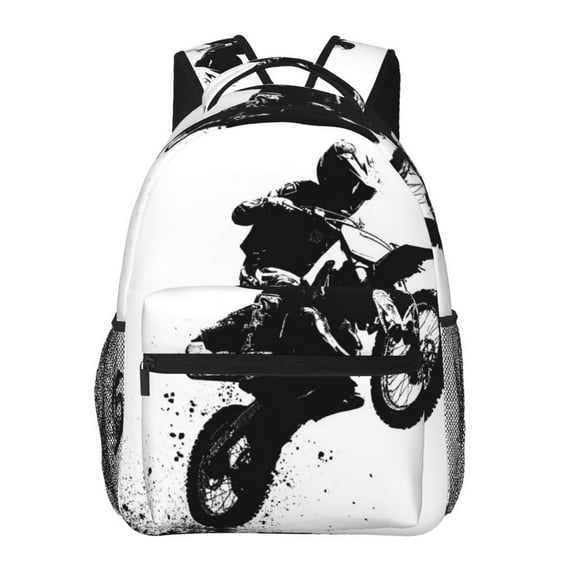 Dirt Bike Lightweight Polyester Canvas Backpack with Laptop Compartment, Unisex, Black