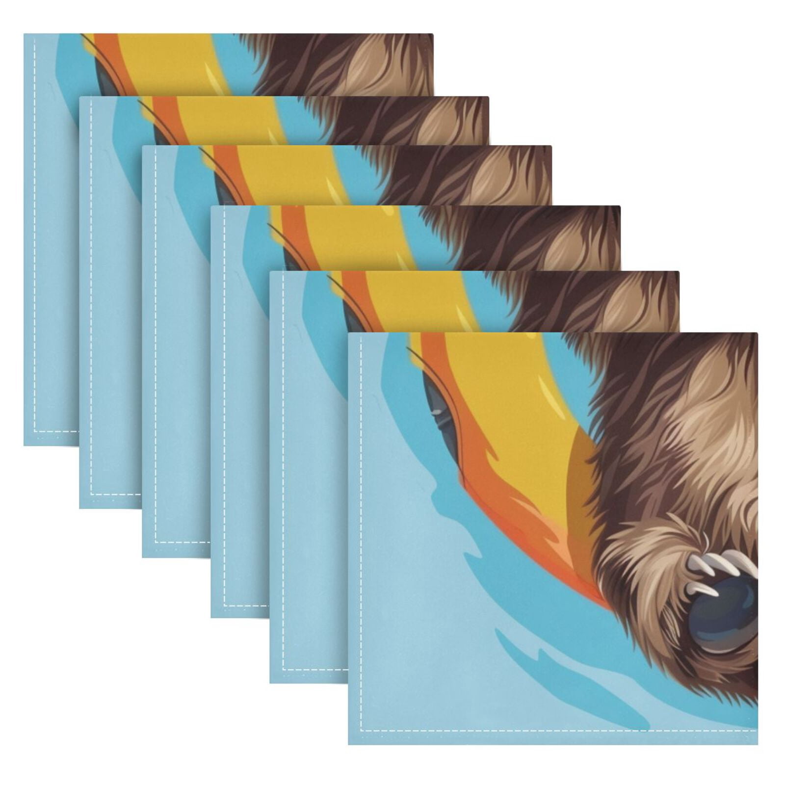 JSTEL Sloth Swimming Ring Cloth Napkins Set of 6, 20x20 Inch Washable and Reusable Napkin for Decoupage Dinner Party Everyday Use