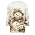thumbnail image 6 of WTOBBY Women's Casual Round Neck Christmas Print 3/4 Sleeve T-Shirt, Ladies Holiday Season Top with Seasonal Design, Comfortable Blouse for Daily Fashion Wear,Beige L, 6 of 6